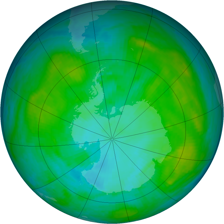 Antarctic ozone map for 23 January 1984